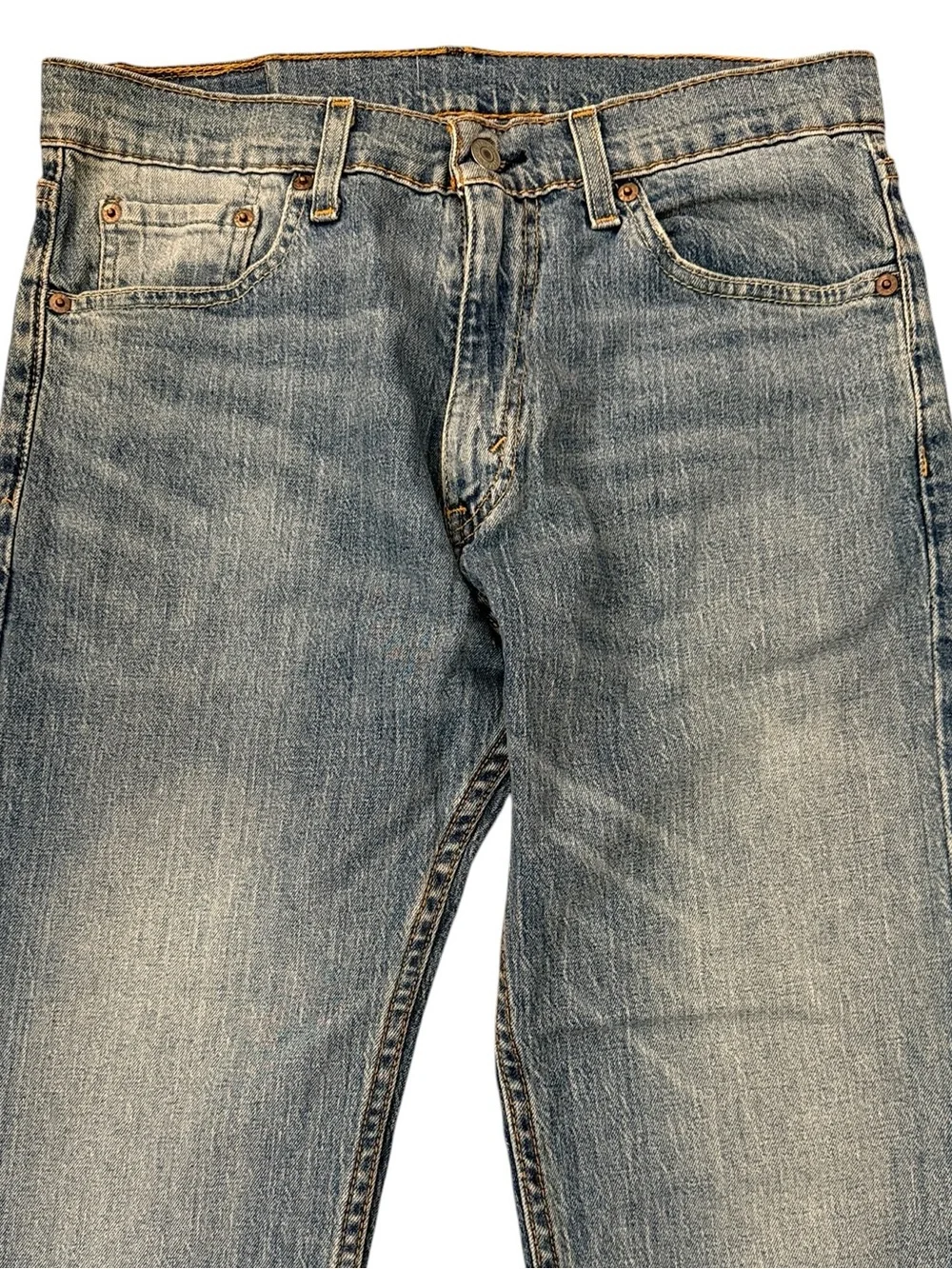 Levi’s 505 Straight Leg Jeans 30x32 Medium Wash Faded Stretch Denim Whiskering
